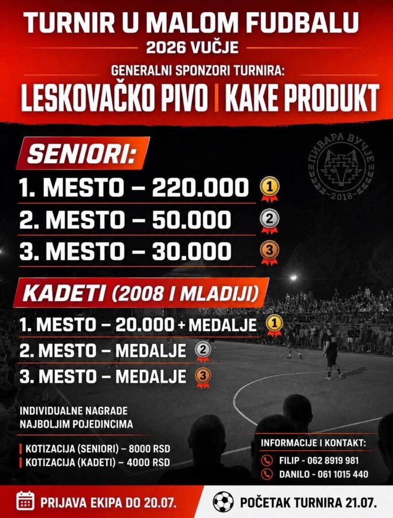 Vučje domaćin „Velikog turnira u malom fudbalu 2026“, bogat nagradni fond