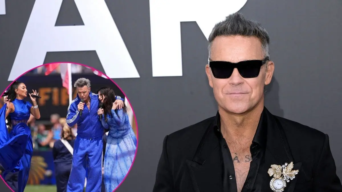 Robbie Williams Shuts Down Cocaine Rumors After Fans Lost It Over White Object Falling on Microphone During World Cup Interview