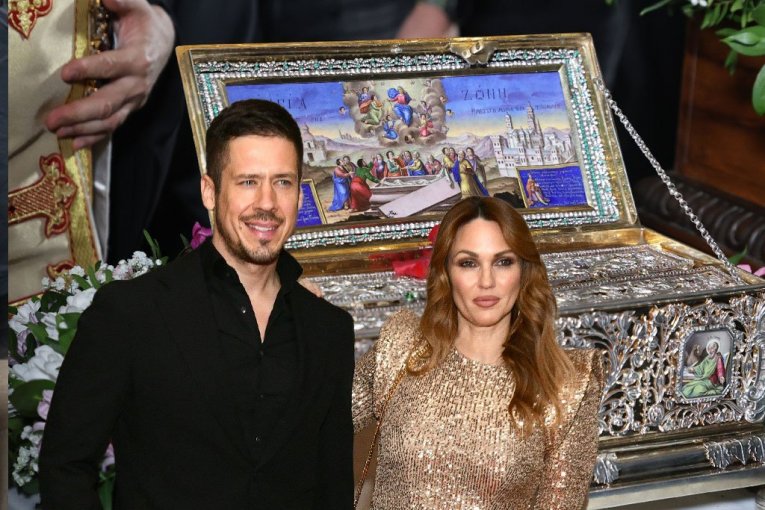 NOGE SU PRAZNE, ALI JE DUŠA PUNA: Bojana i Nikola Rokvić celivali Pojas Presvete Bogorodice (FOTO)