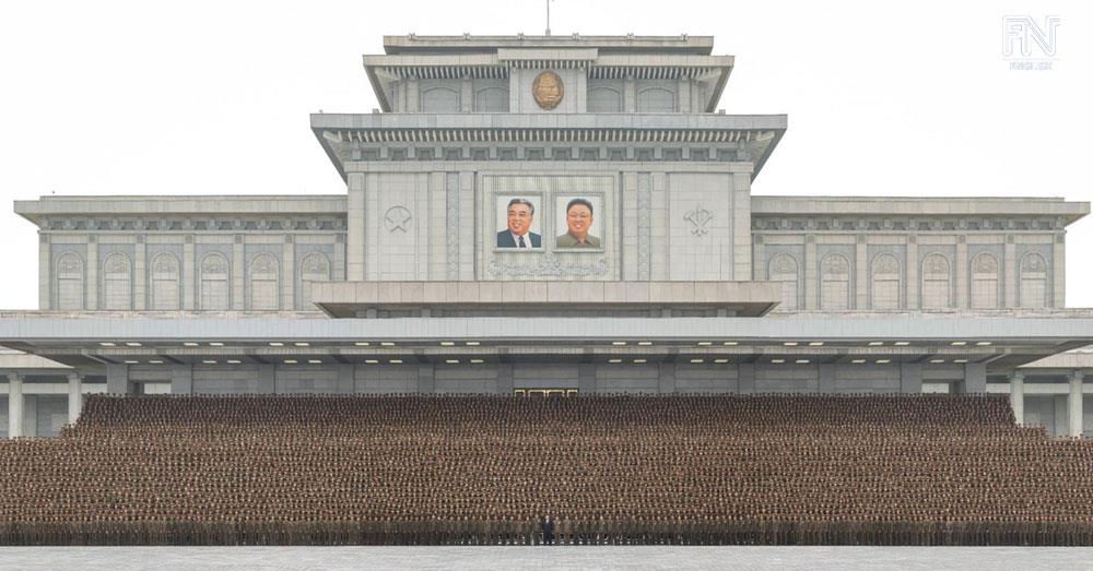 Kim Jong Un Has Photo Session with Exemplary Officers and Men of Construction and Engineering Unit