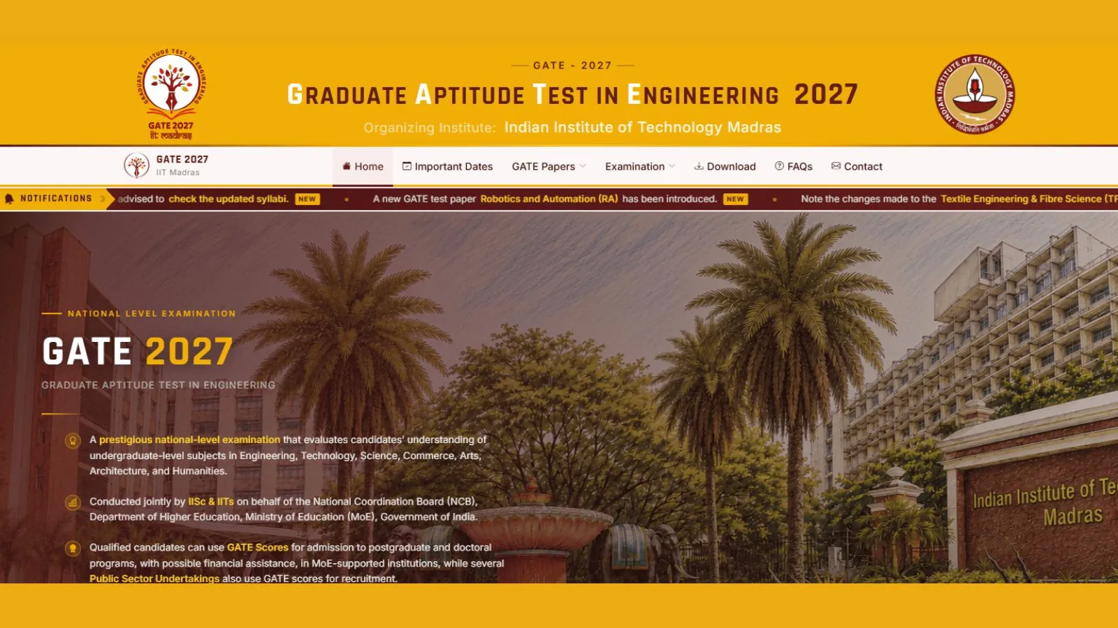 GATE 2027: IIT Madras announces exam schedule, introduces Robotics paper